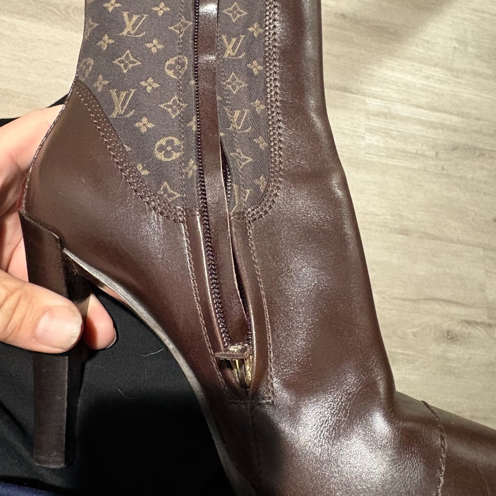 Louis Vuitton Dark Brown Monogram Heeled Boots - Picture 2 of 5